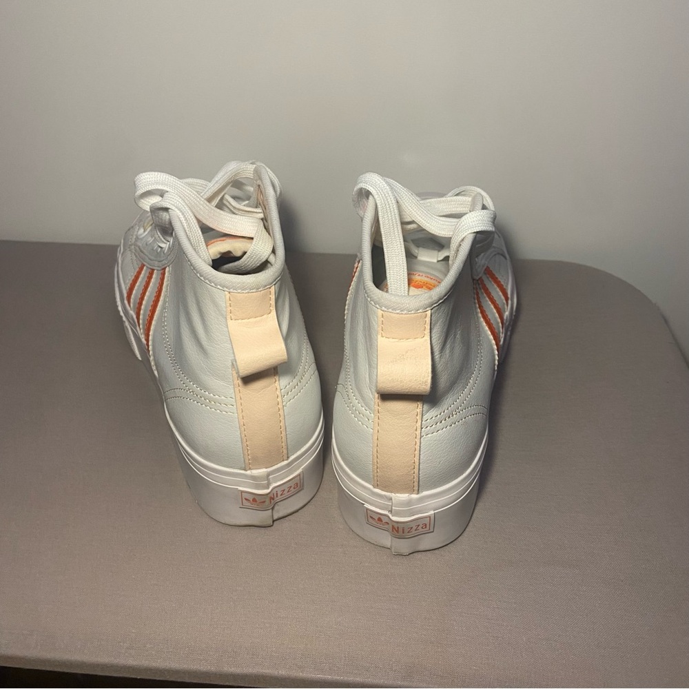 adidas Women's 7.5 Nizza Platform Mid Her Vegan Sneakers in White Bliss Orange - Picture 6 of 8